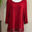 Dress Barn #424  Deep, red, long sleeve lacy, top size large Photo 0