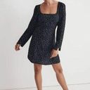 Madewell  Seamed Long-Sleeve Mini Dress in Ditsy Floral Size 4 NWT Black Photo 0