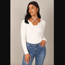 Petal and Pup  Paelia White Ribbed Knit Tie Neck Top 8 Photo 5