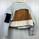 Ma Cherie Womens Jacket Large Denim Patchwork Cargo Fur Jean Crop Blue Brown Photo 7