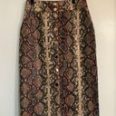 ZARA button front midi pencil skirt faux snake skin print python brown orange Photo 0