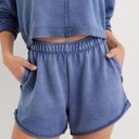 Aerie Navy Wash Beach Party High Waisted Relaxed Terrycloth Shorts- Size Large Photo 0