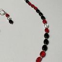 Black & Red Beaded Pierced Dangle Earrings & Necklace 19 1/2 Inch Photo 0