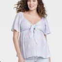 Isabel Maternity  NWT Woven Peekaboo Tie-Front Maternity Top - Plaid Size Small Photo 0