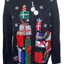 Vintage Christmas Sweater embroidered sequins embellished snowflakes Santa sz M Size M Photo 0