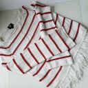 W By Worth  Womens Sweater Size S Stripe Fringe Open Knit White Red Long Sleeve Photo 76