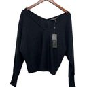 BCBG MAXAZRIA Batwing V-neck Sweater Black metallic Knit Size S NEW Photo 0