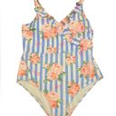 Betsey Johnson  Ruffled Blue Striped One Piece Swimsuit size XL Photo 10