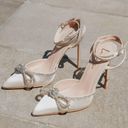 Lulus Ivory Satin Rhinestone Ankle Strap Pointed Toe Pump Photo 1