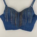 Haute Monde Y2K Vibes Blue Denim Cowgirl Western Rhinestone Fringe Crop Bustier Tank Top Photo 3