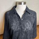 American Vintage Y2k Sheer Black Paisley Print 3/4 Sleeve Button Down Top Womens Small Photo 1