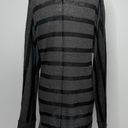 LA Made New  Striped Cardigan Sweater Cotton Rounded Hem Hook Closure Grey Black Photo 9