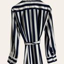 En Creme Navy Blue White Striped Long Sleeve Belted Tie Waist Shirt Dress Size L Size L Photo 6