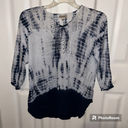 Dress Barn  Blue White Wash Tie Dye Quarter Sleeve Lightweight Blouse Casual XL Photo 0