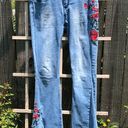 Umgee Floral Embroidered High Rise Raw Hem 5 Pocket Flare Jean 30 Photo 5