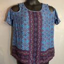 st. john's bay  blue/red cold shoulder blouse Photo 0