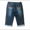 Bermuda Earl Rhinestone Studded Cropped Denim Stretch Capri  Jean Cuffed Fall 9JR Photo 1