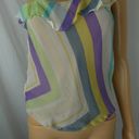 Tracy Reese  One Shoulder Ruffle Silk Crepe Sleeveless Abstract Blouse Tank Top Photo 3