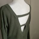 Full Tilt  Army Green Crewneck Ling Skeeve Sweater with Low Cut Out Back Photo 3