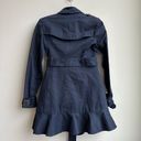 Juicy Couture  Navy Double Breasted Trench Coat Ruffle Hem Size XS Gold Buttons Photo 5