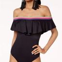 Trina Turk New.  black ruffle neck swimsuit. Size 10. Retails. $159 Photo 0