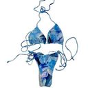 White Fox Boutique  - Triangle Halter Bikini Top & Tie Side Bottoms in Blue Photo 0