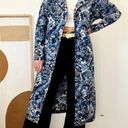 Vintage Blue  Abstract Printed Cotton Long Collared House Duster Blazer Trench Photo 7