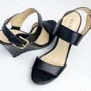 Guess  Jasminn Leather Upper Black Open Toe Wedge Sandals, Size 8.5 Photo 0