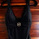 Michael Kors  Black‎ Swimsuit Top Gold Logo Hardware Size Medium Photo 0