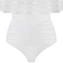 BCBGMAXAZRIA  Ruffled Striped-Lace Bodysuit Off-The Shoulders White Size S NEW Photo 4