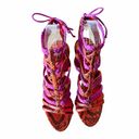 Brian Atwood  Felisa Sandals Mixed Media Strappy Braided Leather Orange Pink 7 Photo 9