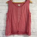 J.Jill  Blouse Sz L Pink Crinkle Lace Detail Sleeveless Boho Minimalist Rayon Photo 0