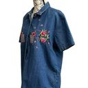 Cabin creek  Womens Size L Vintage Floral Button Up Denim Shirt Retro Embroidered Photo 1