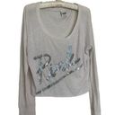 PINK - Victoria's Secret Victoria’s Secret PINK Scoop White Silver Sequin Long Sleeve Sheer Tee Size M Photo 0