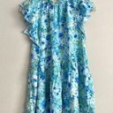 Entro  Womens Blue Floral Tank Top Size Small High Neck Ruffle Sleeves Flowy Photo 0