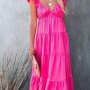 Free The Roses  NWT Flamingo Fuchsia Pink Poplin Tiered Ruffle Maxi Dress Small Photo 0