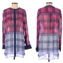 BCBGMAXAZRIA  chiffon plaid tunic length button down top Photo 1