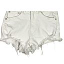 ZARA  Cutoff Distressed Jean Shorts Raw Ripped Hem High Rise Pockets 2 White Photo 3