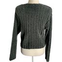 Reference Point Vintage 90s Chenille Cropped Sweater M Grey Cable Knit Long Sleeve Scoop Neck Photo 3