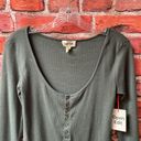 Open Edit Olive Green  Button Up Scoop Neck Long Sleeve Bodysuit Photo 3