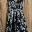 Oleg Cassini  Navy Blue Silver Floral Brocade High Low A-Line Dress 12 Photo 0