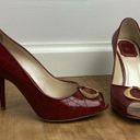 Christian Dior Dior Red Patent Leather Cannage Quilt Peep Toe Pumps Metal Logo Size 38.5/8.5 US Photo 2