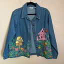 Vintage The Tog Shop Spring Floral Embroidered Denim Jacket Shacket Blue Large Photo 0