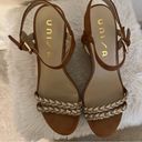 Unisa  Tan and Gold Braided Wedge Cork Heels Photo 7