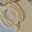 American Vintage Vintage “Morgana” Gold Hook Clasp Three Strand Pearl Necklace Chunky Statement Photo 0