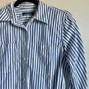 Ralph Lauren Lauren  100% Cotton White & Navy Blue Striped Button-Up Collared Shirt Photo 3