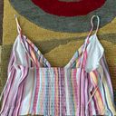 AQUA Colorful Stripe Linen Smoked Spaghetti Strap Crop Tank Top Size Small Photo 4