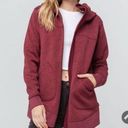 Burton  Fleece Hooded Jacket Maroon Red Oversized Hood Full Zip Coat Size Large Photo 0