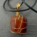 Carnelian Agate Gold Wire Wrapped Stone Pendant Necklace Photo 2