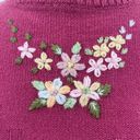 Cinch Vintage 90s Floral Embroidered Sweater Crew Neck Laced  Waist Magenta M Photo 3